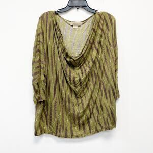 Michael Kors Women's Feather Print Draped Neck Tunic Top Blouse 1X